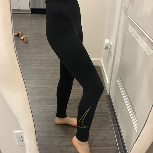 Nike Pants - Nike black leggings gold glitter just do it 7/8 length